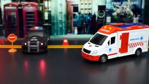 Ambulance Toy Car with Light & Siren Sound Effects - Friction Powered Wheels & LED Lights Toys for Kids