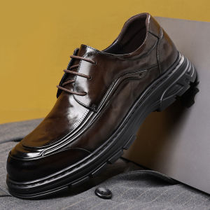 Business Formal Genuine Leather Lace-up Thick-sole Elevating Black Mens Shoes