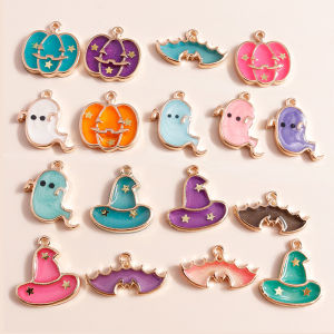 เครื่องรางฮาโลวีนเคลือบผสม10ชิ้นหมวกผีน่ารักจี้ทรงเสน่ห์ฟักทองแวมไพร์สำหรับสร้อยคอเครื่องประดับ DIY ทำอุปกรณ์เสริม