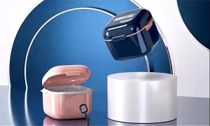 Denture Bath Box Cup Denture Case Set Portable Retainer Case with Strainer Basket False Teeth Storage Box Holder Teeth Denture Cleaning Tooth