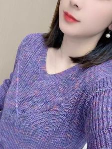 Spring 2025 Early V-Neck Loose Knitted Long Sleeve Slimming Base Shirt Thin Color Dot Lazy Style Versatile Bottoming Top