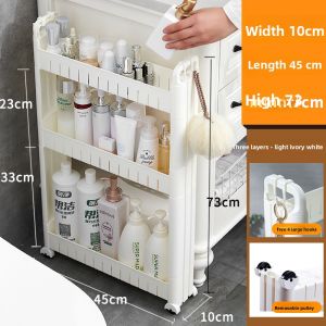Narrow Bathroom Kitchen Gap Shelf Ultra Thin Fridge Side Storage Rack 3 Layers Plastic Material Universal Home Organization
