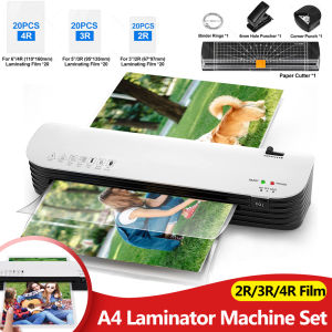 SL299 A4 Laminator Machine Set Hot and Cold with 60Sheets 2R/3R/4R Laminating Film Paper Cutter Corner Round Hole Poncher