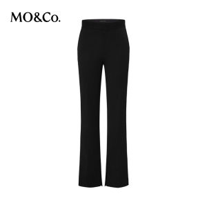 MoCo High Waist Slim Fit Casual Pants Exquisite Weave Black Long Straight Leg Trousers Street Style Polyester Fiber