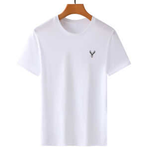 Loose Ice Silk Cool Feeling Short Sleeve T-Shirt Mens Summer Business Casual Cotton Blend Shirt for Middle-Aged Men