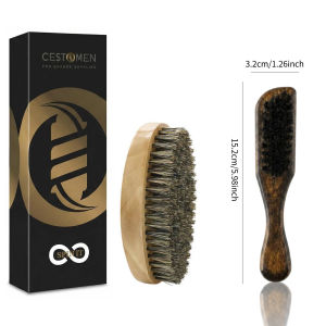 2Pcs Boar Bristle Beard Brush Set - Wooden Handle Beard Grooming Brush for Men Professional Styling Tool for Home Barber Shop