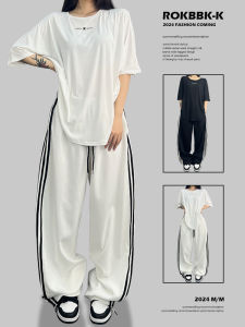 Streetwear Brand Loose Plain Three-stripes Sport Pants