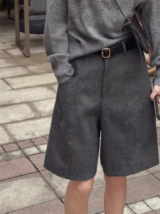 กางเกงขายาวทรงหลวมเอวสูงสีเทาเข้ม TR สำหรับผู้หญิง กางเกงขายาวทรงหลวมแบบลำลองสำหรับใส่ไปทำงานในฤดูใบไม้ร่วงและฤดูหนาว