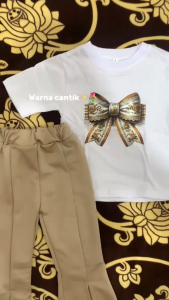Setelan Anak Cewek Model Kulot Cutbray Motif Pita Terbaru Usia 1-8 Tahun Fashion Anak Perempuan Lucu