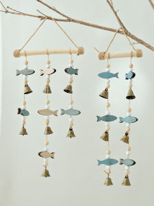 Oceanic Fish Shell Bell Home Decorative Hanging Creative Wall Artifacts Retro Nostalgic Style Wooden Products from Zhejiang