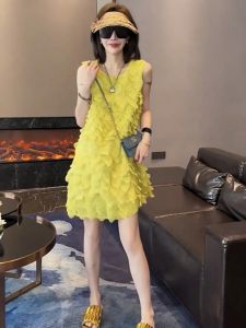 Elegant Summer New Style Small Fragrance Wind Dress Womens French Design Lightweight Luxury Sleeveless Short Skirt