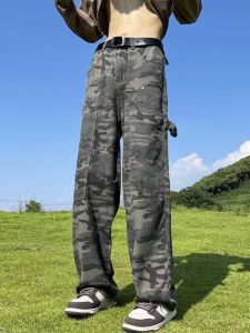 Camouflage Workwear Jeans Mens Spring Autumn American Trendy Brand High Street Loose Straight Leg Long Trousers