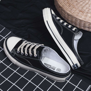 Giày Lười Vải Canvas Thời Trang Màu Đen Hoàn Toàn Cho Nữ Mùa Hè Thoáng Khí Ngoài Trời Cho Cặp Đôi Giày Đế Bằng Thoải Mái