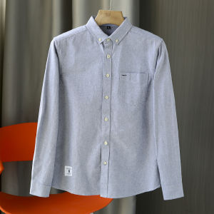 Simple Oxford Cloth Long Sleeve Shirt Mens Solid Color Pure Cotton Top Quality Fashionable Business Casual Clothing