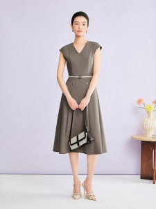 Fashionable Elegant Office V-Neck Slim Fit Sleeveless A-Line Dress