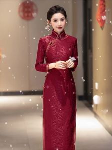 Wedding Banquet Red Winter Velvet Qipao