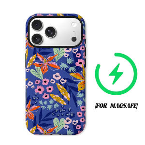 Blue Tropical Floral Phone Case for iPhone 18 17 16 15 14 13 12 11 Air Pro Max Plus Double-layer Cover