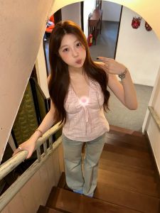 VKSOD | Slim Fit Necktie Set For Women Summer New Style Sleeveless V-neck Denim Pants High Sensation Two-piece Suit Long Pants Short Sleeve