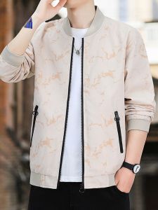 ROMON | Lormen Mens Baseball Jacket Casual Windproof Short Style Fashionable Spring Autumn New Arrival Polyester Fiber Zipper Closure