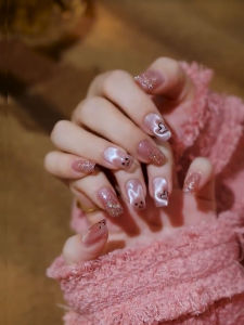 Autumn Gentle Cute Cat Eye Little Cat Bright Flash Sparkling Diamond Dynamic Glitter Nail Art Handmade Wearable False Nails