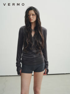 Áo Khoác Len Mềm Mại Thoải Mái Co Giãn Có Mũ Trùm đầuVERMO Áo Len Dệt Kim Dài Tay Cổ Chữ V Màu Trơn Thường Ngày Cho Nữ