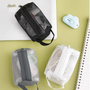 Portable Travel Mesh Clear Cosmetic Bag Lightweight Makeup Pouch Zipper Storage Bag For Toiletries Cable Organizer