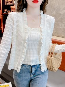 Spring Autumn Womens 2025 New Arrival High-End Knitted Long Sleeve Open Cardigan Top Bottom Set Fashionable Commute Style