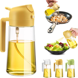 2-in-1 Glass Oil Dispenser and Sprayer Oil Sprayer Bottle Air for Fryer BBQ Salad17oz/470ML Glass Oil Sprayer for Cooking