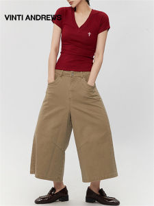 Red Slim Fit V-Neck Short Sleeve Womens Summer T-shirt