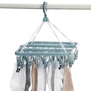 Foldable Drip Hanger with 32 Clips - Plastic Hanging Drying Rack for Clothes Underwear Socks  Swivel Wind-Proof Clothes Hanger