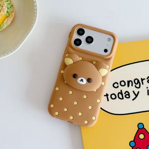EOENKK | Kawaii Rilakkuma Silicone Phone Case For iPhone 12 13 14 15 16 17 Pro Max Plus 17 Pro 16e 17e with Strap Stand INS Back Cover