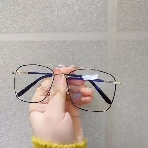 CHARMRAY Retro Photochromic Anti Blue Eyeglasses Men Double Beam Metal Square Optical Glasses