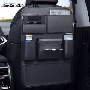 SEAMETAL Car Seat Back Storage Bag Leather Tissue Box Cup Holder Multifunctional Car Organizer