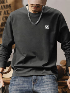 Heavyweight Pure Cotton Long Sleeve T-Shirt Mens Spring Autumn Loose Versatile Fashion Inner Wear Casual Urban Style Breathable