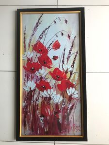 Paling laris Hiasan Dinding Cetak Gambar Lukisan Bunga indah warna merah putihPlus Bingkai uk:50cm x 100cm