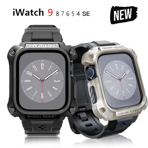 Spigen Titanium Armor Pro Metal Case + Silicone Strap for iWatch Ultra 2 49mm 45mm 44mm Watchband For Apple watch Ultra 9 8 7 6 5 4 SE Metal Case with Band