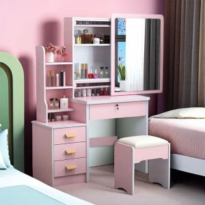 GUANGMANZHI | Dressing Table Vanity with Lock Sliding Mirror Modern Simple