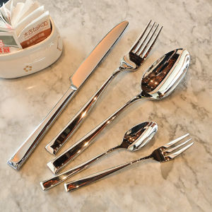 Square Handle 304 Stainless Steel Knife And Fork Spoon High-Grade Five-Star Hotel Steak Knife And Fork Dessert Spoon Food Grade Household Western Tableware