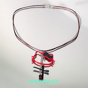 Cute Cartoon Hollow out KT Cat Pendant Necklace Womens Fashion Design Sweater Chain Accessory Hip Hop Style Red Color