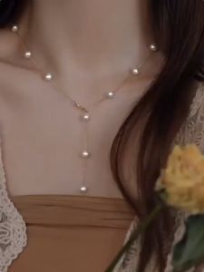 18k Gold Cubic Pearl Pendant original Pawnable Necklace for Women Fashion Accessories love necklace clavicle chain