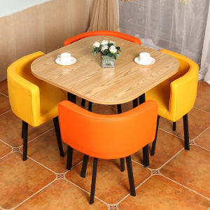 Reception Table and Chair Combination Wood Color Lobby Reception Sales Office Negotiation Minimalist Creative Furniture Modern One Table Four Chairs