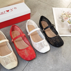 Doll Shoes For Women New Trending Flat Square Toe Floral Design Strap Soft Foldable Office