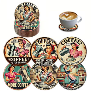 6-Piece round coaster Cartoon characters Patterned wooden Material is very Suitable for Carnival party desktop Decoration