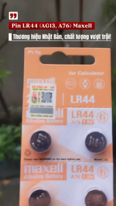 Vỉ 10 viên LR44/AG13/A76 Maxell Alkaline 1.5V - Chính hãng
