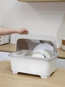 【SHOPLUS】Dish Rack Dish Drainer With Cover Kitchen Rack Kitchen Organizer Rak Pinggan Mangkuk Tertutup 碗碟置物架 HL9052