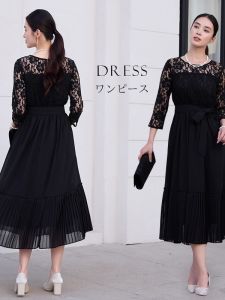 Elegant Lace Splicing Chiffon Pleated Dress Mid-Length Womens Dress Spring Summer New Style A-Line Skirt Polyester Fabric