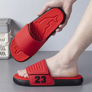 Spring Mens Slip-On Sandals Soft Bottom Flat Heel Magic Tape Red Lucky Slippers Trendy Casual EVA Shoes for Daily Wear