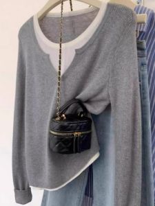 เสื้อสเวตเตอร์ถักผ้าขนสัตว์เนื้อบาง คอกลม แขนยาว ทรงเข้ารูป ทรงเข้ารูป สำหรับผู้หญิง ฤดูใบไม้ผลิ 2025