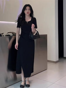 XUECAIQI | Plus Size Flattering Slimming Elegant Square Neck Short Sleeve Dress
