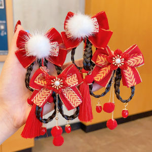 New Year Girls Fairy Tale Hair Accessories Butterfly Knot Tassel Hair Clip Childrens Fake Hair Braids Super Fairy Hair Cards